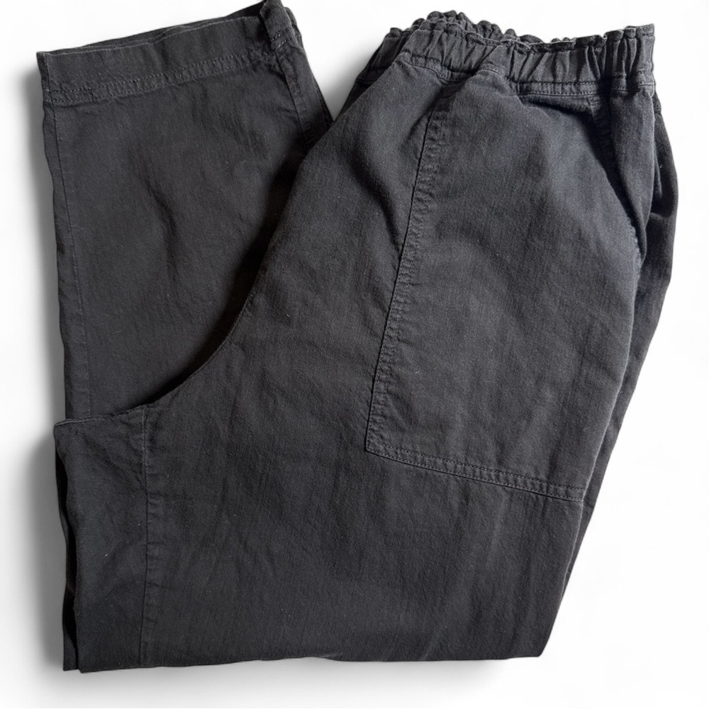 Women's Elastic Waist Casual Linen Pants - Black - XL